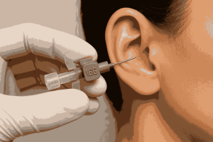 پیرسینگ گوش با آنژیوکت طوسی