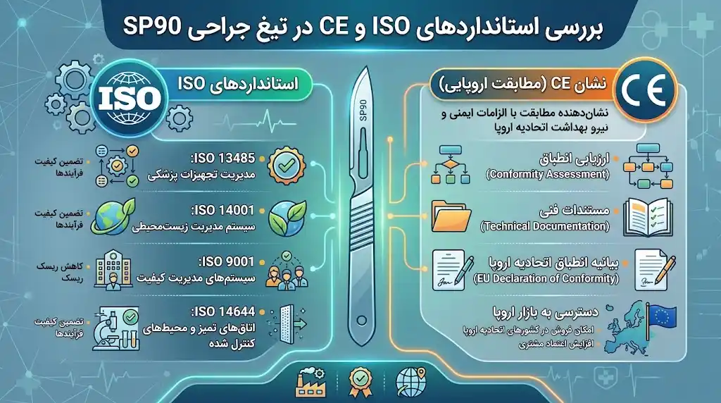 بررسی استانداردهای ISO و CE در تیغ جراحی SP90