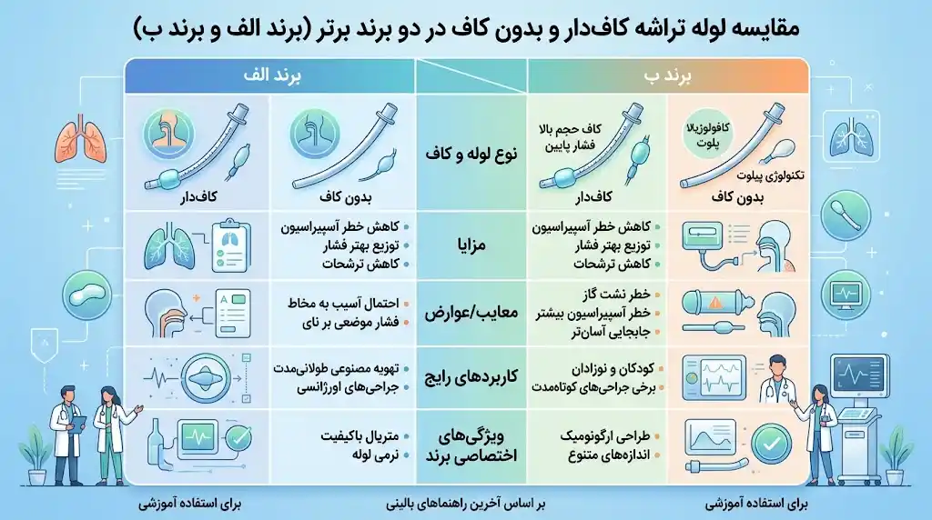 تفاوت لوله تراشه کاف‌دار و بدون کاف در مقایسه دو برند