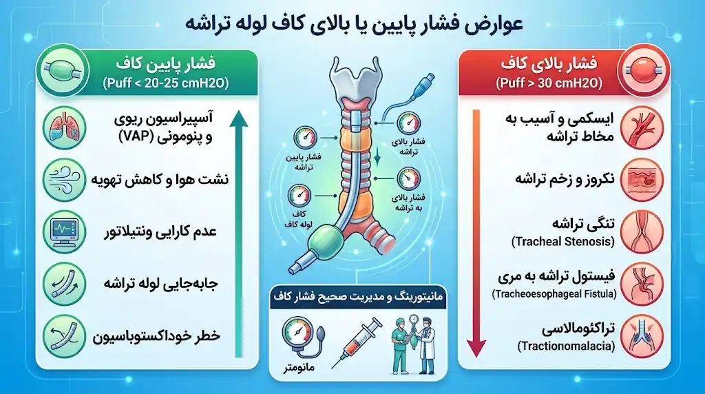 عوارض فشار پایین یا بالای کاف لوله تراشه