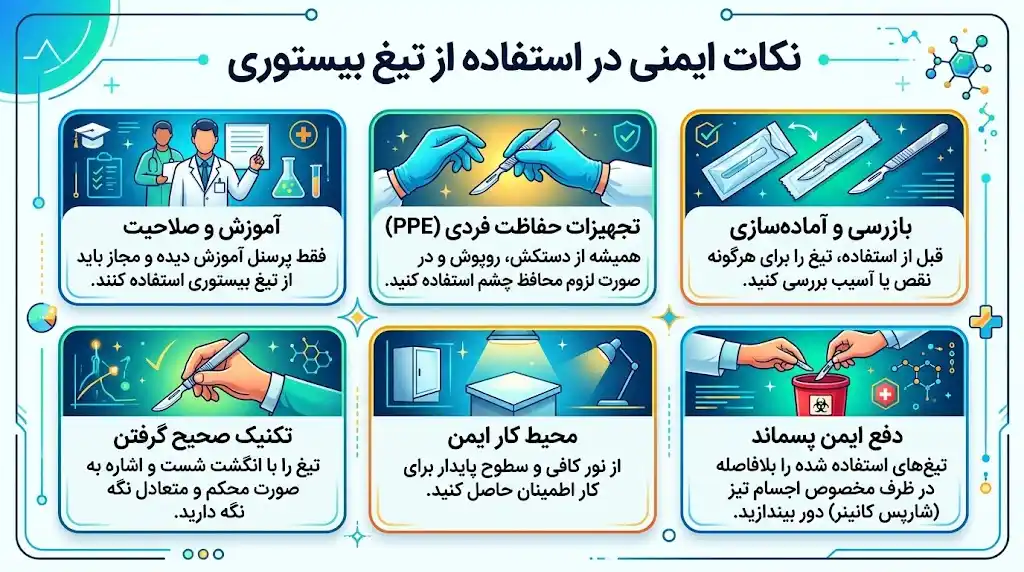 نکات ایمنی در استفاده از تیغ بیستوری